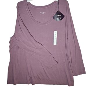 Ava & Viv Baselayer Crew Neck Top Long Sleeves 3X Basementcore Cute Mauve Chic